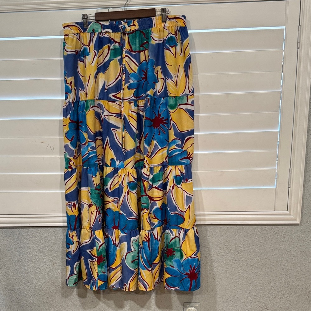 Tropical Floral Maxi Skirt in Blue and Yellow